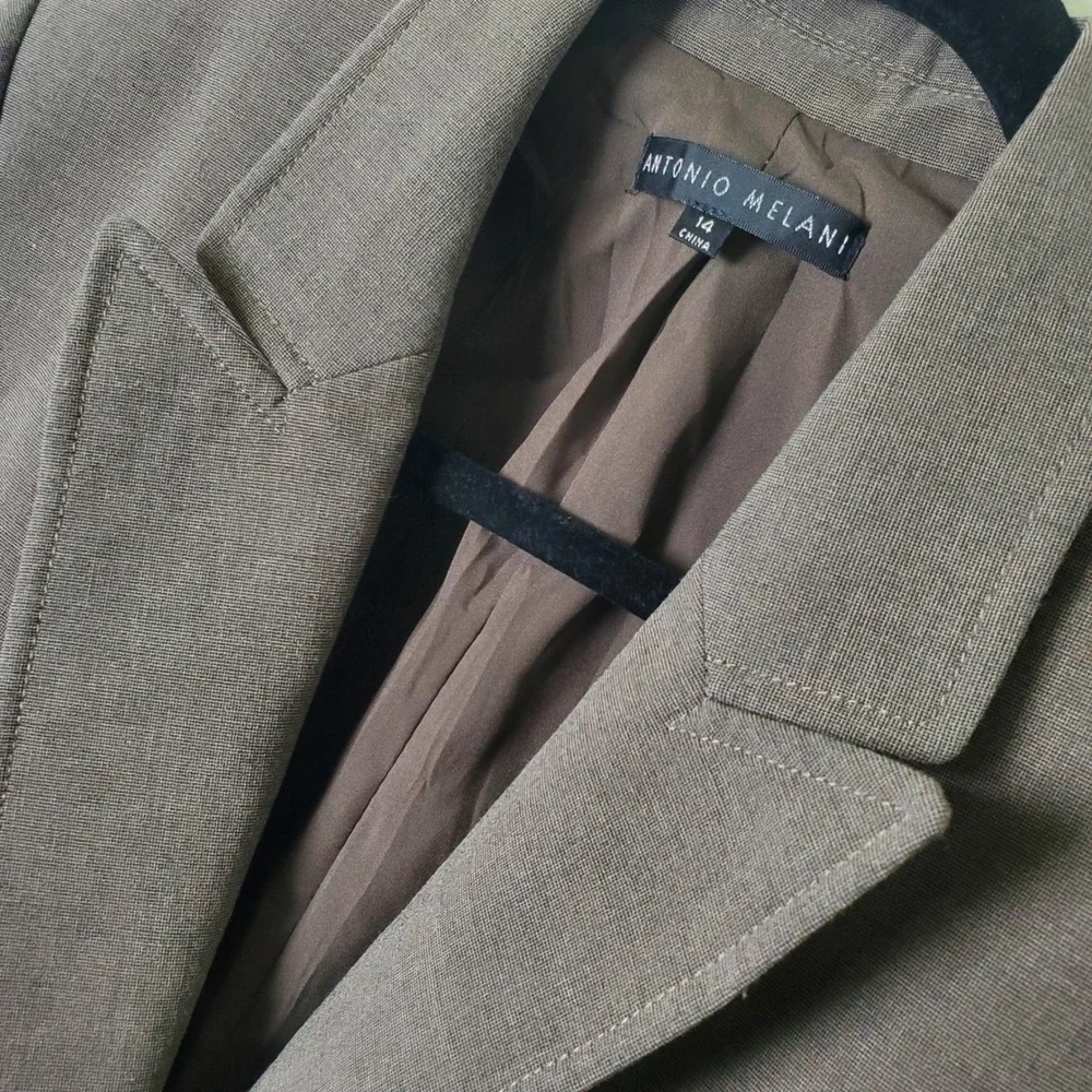 Antonio Melani Brown Two Button Notch Collar Blazer Career Jacket‎ Size 14